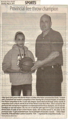 Won Knights of Columbus Free Throw Competition