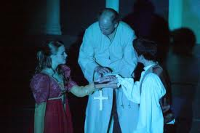 Romeo and Juliet meet at Frar Lawrences cell and get married.