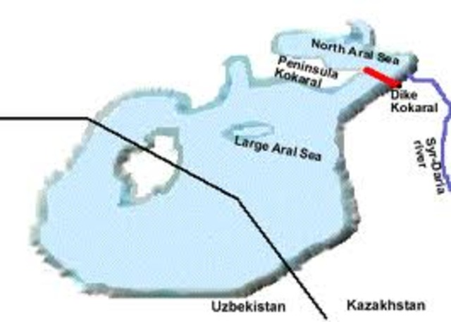 the world bank attempted to make a permanent dike between the 2 portions of the lake sealing in the southern half.