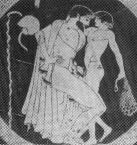 Hombre griego jugando con pene de niño