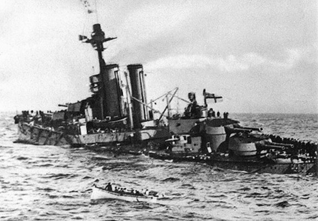 H.M.S. "Formidable" sunk by German submarine in the English Channel
