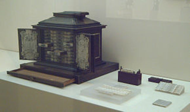 John Napier introduced a system called "Napiers Bones," made from horn, bone or ivory the device allowed the capability of multiplying by adding numbers and dividing by subtracting.