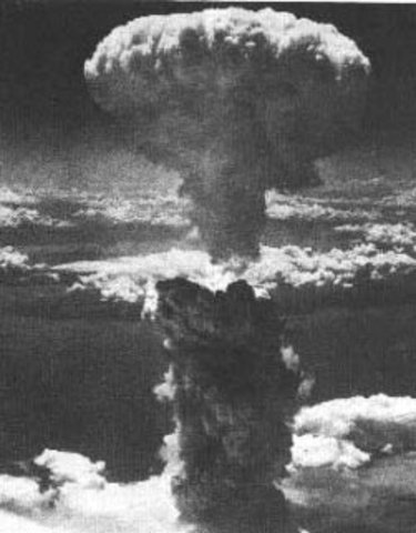The American bomber "The Enola Gay" drops "Little Boy", an atomic bomb, on Hiroshima, Japan. The bomb eventuallu kills more than 138, 661 civilians.