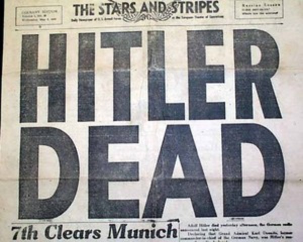 Adolf Hitler and his wife Eva commit suicide