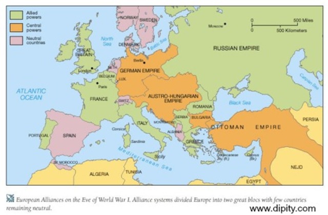 Europe was divided into the Triple Alliance and the Triple Entente