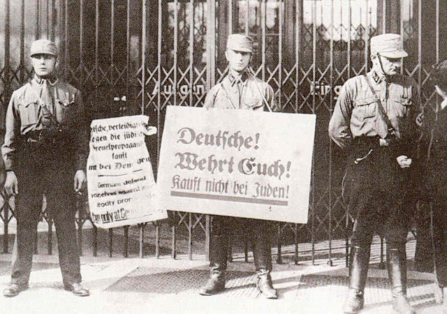 A nationwide boycott of Jewish-owned businesses in Germany is carried out under Nazi leadership.