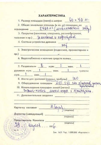 Учетная карточка спортивной площадки