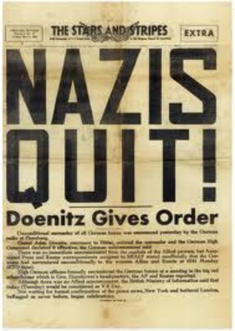 Germany surrenders and war in Europe is ended.