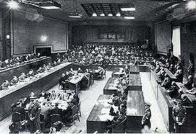 The war crimes tribunal is convened at Nuremberg, Germany.