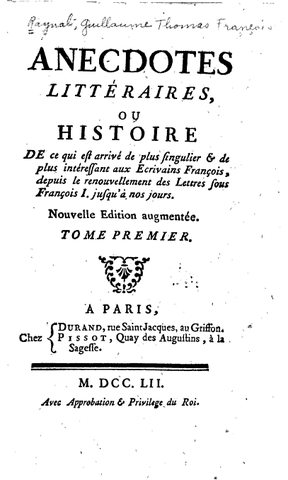 Publication des Anecdotes littéraires