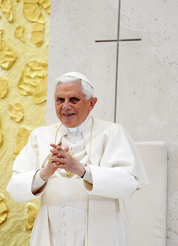 Pope Benedict XVI celebrates his first mass as Pope.