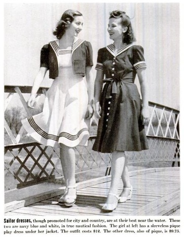 Patriotic/Nautical themed clothing with flashy wedges was the fashion of the mid 1940's