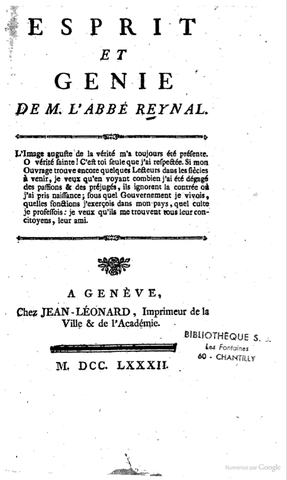 Parution de Esprit et génie de M. l'abbé Reynal