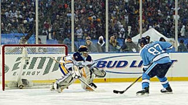 Pittsburgh Penguins play the Buffalo Sabres in the 1st ever Winter Classic - Crosby scores the game winning goal in a shootout!
