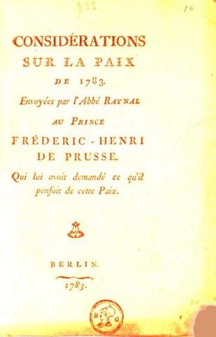 Parution des Considérations sur la paix de 1783