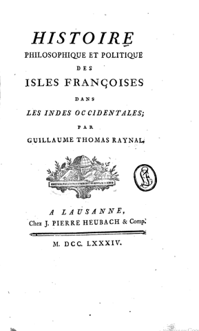Parution de l'Histoire philosophique et politique des isles françaises dans les Indes occidentales