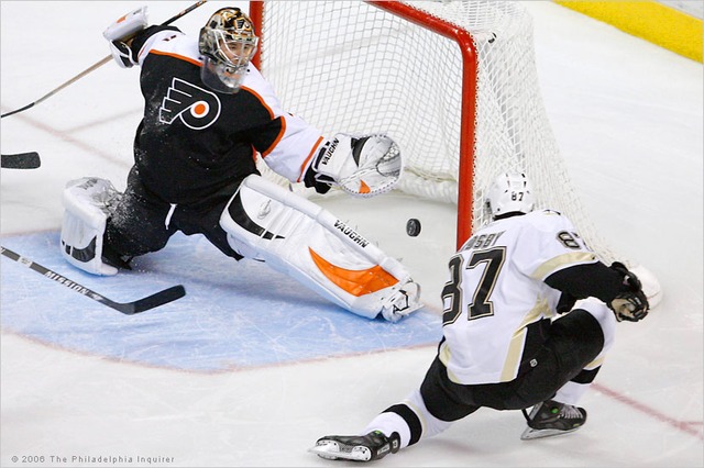 Crosby scores his first hat - trick . . . the Penguins beat the Flyers 8 - 2.