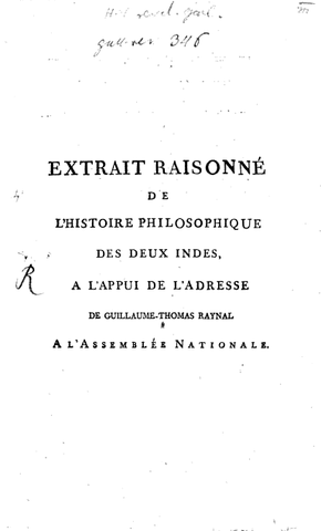 Extrait raisonné de l'histoire philosophique des deux Indes