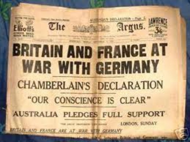 Britain,France,Australia, and New Zealand declare war on Germany