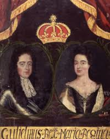 Mary and William of Orange sign the Bill of right
