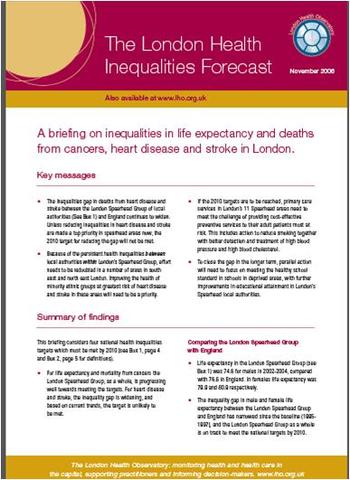 London health inequalities forecast