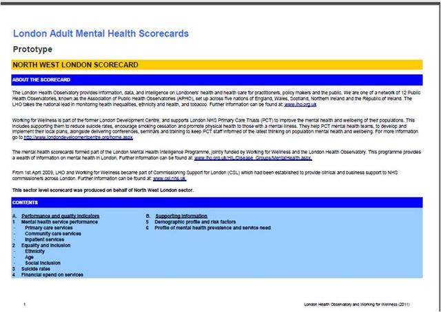 1st London mental health scorecards