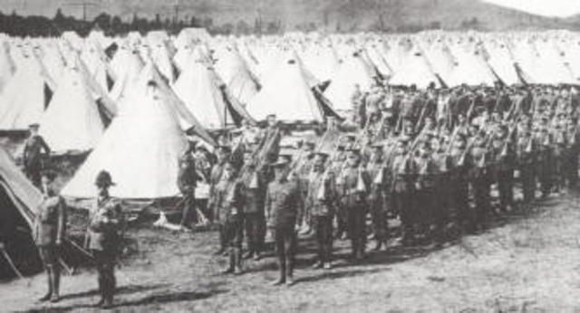Canadian Troops Gather at Valcartier camp.
