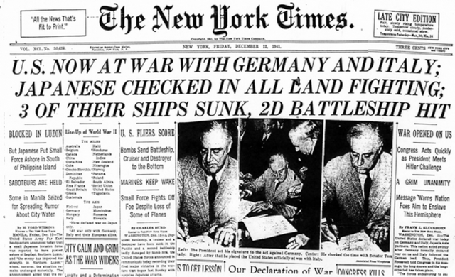 U.S declares war on Germany