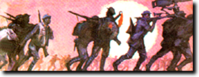 Jiang Jieshi defeats Mao's communists and the communists flee in "the Long March"