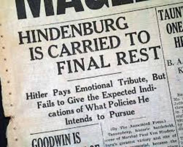 Hindeburg Dies; Hitler becomes "Fuhrer"