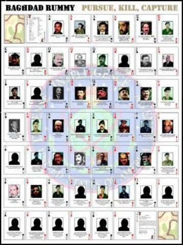Baghdad and the power of Saddam Hussein crumbles and the US lists 55 most-wanted members of former regime which is issued as packs of cards