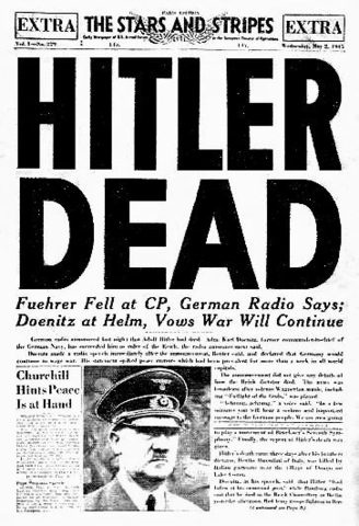 Adolph Hitler commits suicide in his bunker in Berlin rather than be caught by the advancing Soviet army.