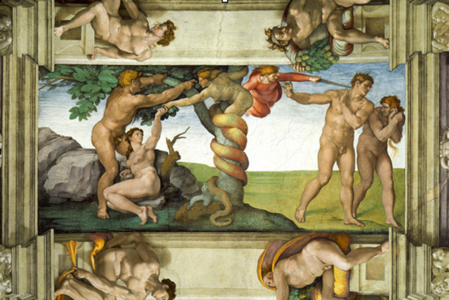 Caída del Hombre, pecado original y expulsión del Paraíso por Miguel Ángel
