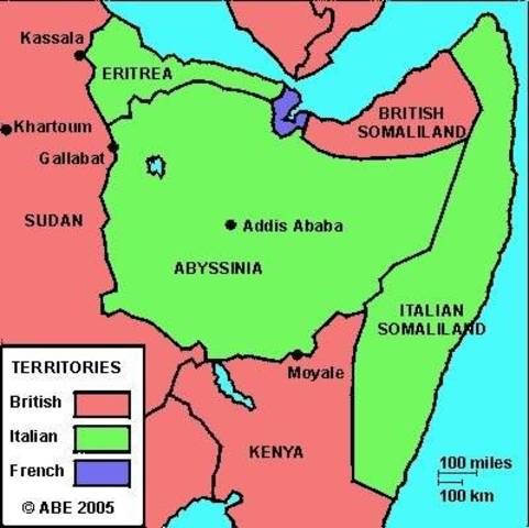 Italy wins war in Ethiopia and creates Italian east africa.