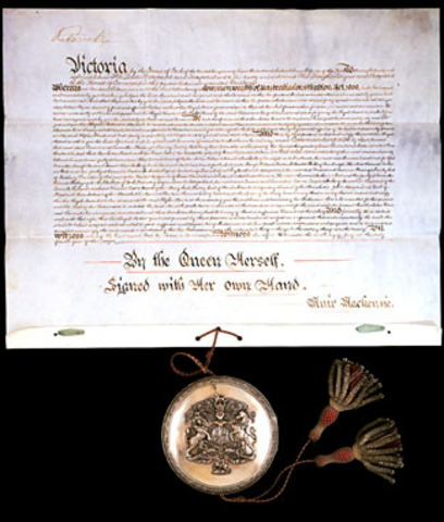 Queen Victoria signs the constitution
