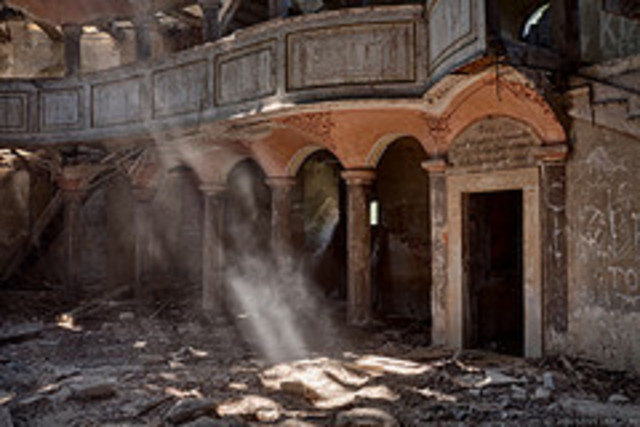 Santiago stops at a church to rest