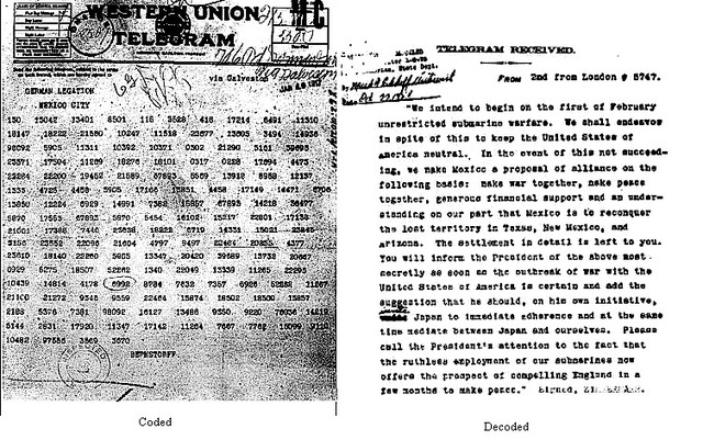 Germany sends the Zimmerman Telegram