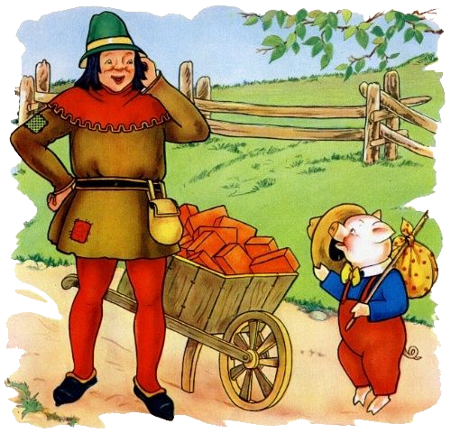 The third little pig met a man with loads of bricks.