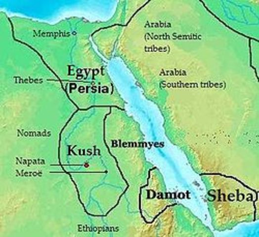 c. 730 - 700 BC  Kush conquers Egypt and establishes the 25th Dynasty.