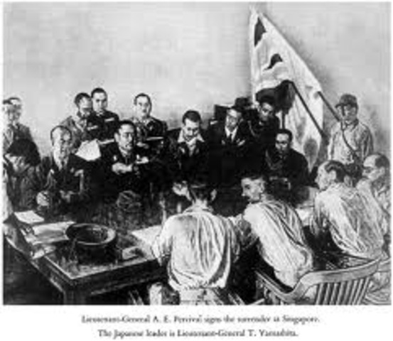 Singapore falls to Japanese.