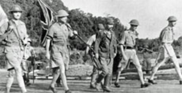 Singapore falls to Japanese.