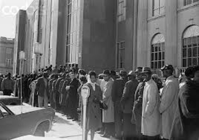 105 black school teachers defy the superintendent and rally at the Dallas County Courthouse in Selma.