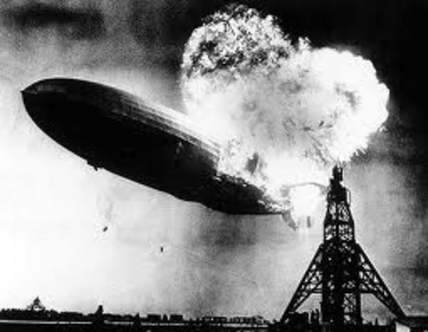 The German airship Hindenburg explodes at lakehurst New Jersey