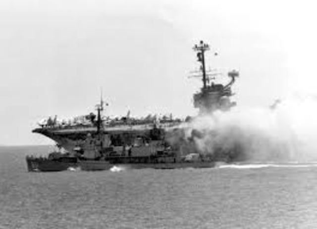 North Vietnamese attack two U.S. destroyers sitting in international waters (the Gulf of Tonkin Incident).