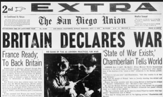 Great Britian and France declares war on Germany