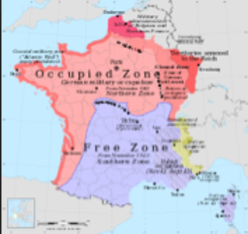 Northern France is occupied by Germany