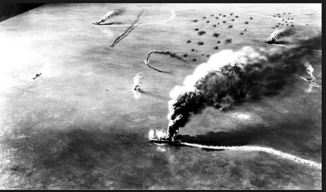 U.S and British navies stop the advancement of japan in the pacific