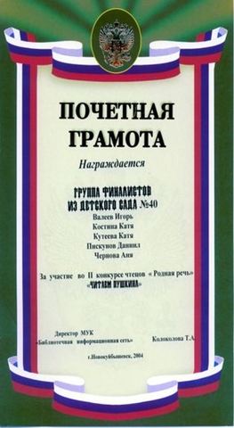 Достижения воспитанников 2004 - 2005