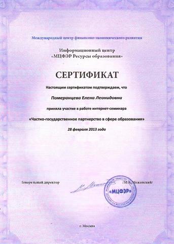 Сертификат  участника  Международного Интернет-семинара