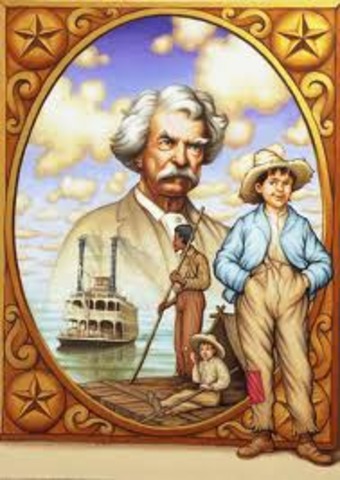 Mark Twain's Adeventures of Huckleberry Finn appears.